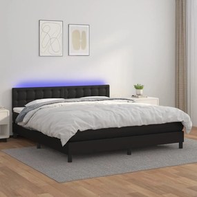 3134237 vidaXL Pat cu arcuri, saltea și LED, negru, 180x200cm, piele ecologică