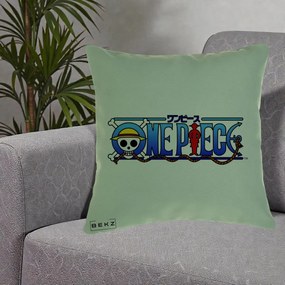 Perna Personalizata One Piece Clasic Albastru, 40x40 cm, Verde, Husa Detasabila, Perna Inclusa, BEKZ®