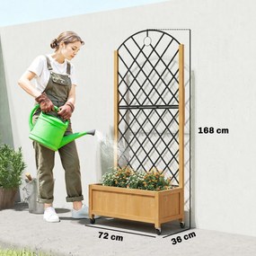 Outsunny Jardinieră înaltă cu grilaj metalic, jardiniere din lemn cu roți, jardinieră outdoor, maro | Aosom Romania