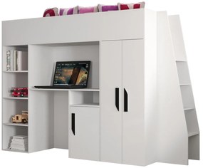 Pat pentru copii combinat 90 cm Puro 15 (alb mat + alb lucios + mânere negre). 1087102
