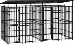 vidaXL Padoc pentru câini de exterior cu acoperiș, 7,37 m², oțel