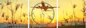 Tablou cu avionul ridicându-se spre zbor (cu ceas) (90x30 cm)