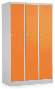 Dulap metalic - 3 compartimente, 90 x 50 x 150 cm, incuietoare cu cilindru, portocaliu - ral 2004