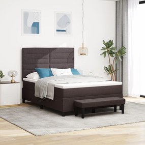 vidaXL Pat cu arcuri, saltea și bancă maro închis 140x190 cm, țesătură
