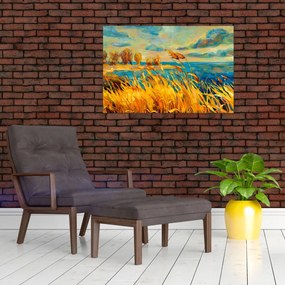 Tablou - Apus de soare peste lac, pictură acrilică (90x60 cm)