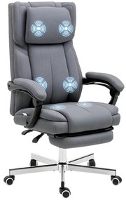 Vinsetto Scaun de birou cu funcție de masaj, spătar reglabil, suport pentru picioare extensibil, imitație de in, gri, 65 x 61 x 113 cm | Aosom Romania