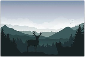 Tablou - Cerb cu lup pe stânci (90x60 cm)