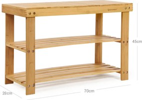 Bancă de bambus cu spațiu pentru pantofi SANDY, 70x28x45cm, lemn natural SongmicsHome
