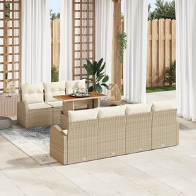 vidaXL Set de dining pentru grădină cu 8 piese cu perne Bej Ratan PE Acacia