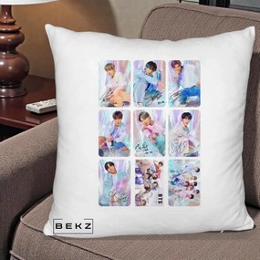 Perna Personalizata K-pop BTS Colaj 9 Fotografii Autografe Individual, 40x40 cm, Alb Pufos, Husa Detasabila, Perna Inclusa, BEKZ®