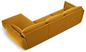 Colțar galben muștar cu tapițerie din catifea (cu colț pe partea dreaptă, cu șezlong) Vanda – Mazzini Sofas