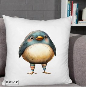 Perna Decorativa Pasare Teal-Bej cu Sosete Curcubeu, 40x40 cm, Alb Pufos, Husa Detasabila, Perna Inclusa, BEKZ®
