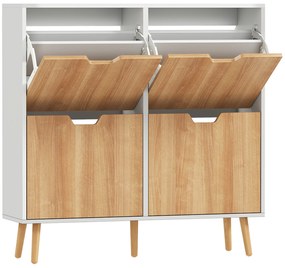 HOMCOM Dulap pentru pantofi 4 uși rabatabile 16 perechi cu etajeră reglabilă picioare din lemn de pin 95 x 26 x 95 cm natural | Aosom Romania