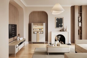 Vitrină Amilio 100 cm pentru living - cashmere / stejar uleiat / mânere stejar deschis
