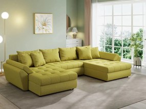 Colțar extensibil dumonde cu ladă de depozitare si sezut confortabil din spuma high-density, Loana U Enjoy Green 355x185 cm