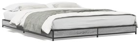 845164 vidaXL Cadru de pat, gri sonoma, 135x190 cm, lemn prelucrat și metal
