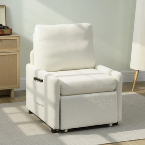 HOMCOM Fotoliu convertibil 1 loc, fotoliu-pat cu depozitare ascunsă, șezut larg și căptușit, 72 x 85,5 x 91 cm, crem | Aosom Romania