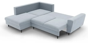 Colțar albastru deschis extensibil, cu spațiu de depozitare cu tapițerie din catifea (cu colț pe partea stângă-în formă de ”L”) Kyoto – Cosmopolitan Design