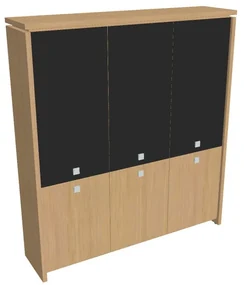 Dulap înalt Verno 188 x 46 x 210 cm, uși combinate, stejar deschis / negru