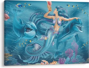 Tablou - Sirenă cu delfini (70x50 cm)