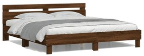 3207524 vidaXL Cadru de pat cu tăblie și LED, stejar maro, 200x200 cm