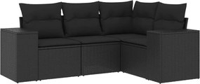 vidaXL Set mobilier de grădină cu perne, 4 piese, negru, poliratan