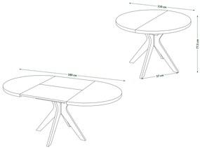 Mazzoni RENZO Alb/picior negru - MASĂ ROTUNDĂ Ø110 EXTENSIBILĂ PÂNĂ LA 180 cm | PENTRU BUCĂTĂRIE SUFRAGERIE LIVING RETRO