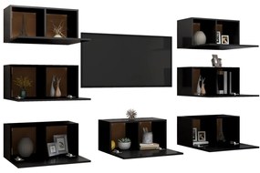 Comode TV, 7 buc., negru, 30,5x30x60 cm, PAL 7, Negru, 30.5 x 30 x 110 cm