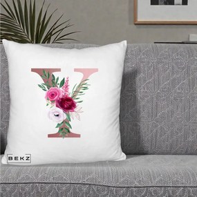 Cadou Personalizat - Perna Personalizata Monograma Rose Gold Litera Y, 40x40 cm, Alb Pufos, Husa Detasabila, Perna Inclusa, BEKZ®