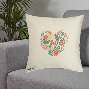 Perna Decorativa Inima Florala Botanica, 40x40 cm, Ecru, Husa Detasabila, Perna Inclusa, BEKZ®