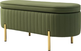 HOMCOM Băncuță Tapițată pentru Dormitor cu Capitonaj Canelat și Picioare Metalice, 108x44x43,5 cm, Verde | Aosom Romania