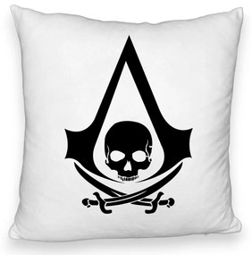 Perna Decorativa Fluffy cu Assasin&apos;s Creed Fans, 40x40 cm, Alba, Husa Detasabila, Burduf