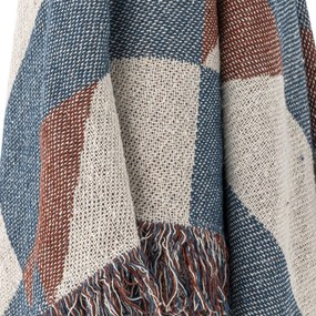 Pătură din bumbac reciclat, multicolor, cu model în carouri mari și franjuri multicolore, 160x130 cm, „True"