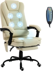 Vinsetto Fotoliu de birou cu masaj, scaun de birou cu înălțime reglabilă, spătar înclinat și telecomandă cu fir, bej | Aosom Romania