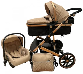 Carucior 3 in 1 cu scoica auto, transformabil, reversibil, cu roti cauciuc, 0-36 luni - CPC-37-crem