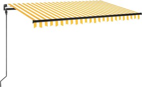 vidaXL Copertină retractabilă manual cu LED, galben și alb, 450x300 cm