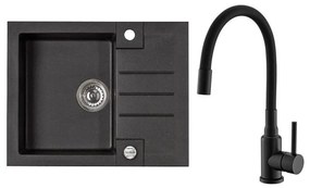 ALVEUS SETA23236 - Chiuvetă de bucătărie ROCK + baterie pentru chiuvetă MINTAS, 34 cm, granit, negru