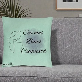 Cadou pentru Cumnata - Perna Personalizata Cea mai Buna Cumnata cu Silueta Dama si Pete Violet, 40x40 cm, Verde Menta, Husa Detasabila, Perna Inclusa, BEKZ®