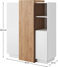 Comodă 3D, alb / stejar craft auriu, TRIO