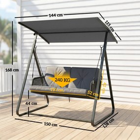 Outsunny Balansoar de grădină pentru 2 persoane din rășină împletită, leagăn exterior cu acoperiș reglabil și pernă groasă, gri | Aosom Romania