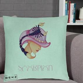 Perna Personalizata Zodiac Scorpion Cowgirl, 40x40 cm, Verde Menta, Husa Detasabila, Perna Inclusa, BEKZ®