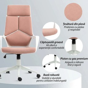 HOMCOM Scaun de Birou sau Gaming din Țesătură cu Spătar Înalt, Roz | Aosom Romania