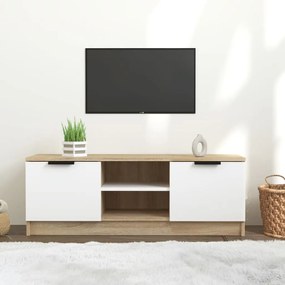 Comoda TV, alb si stejar sonoma, 102x35x36,5 cm, lemn prelucrat