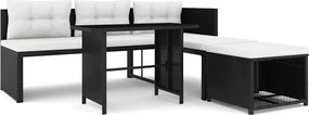 vidaXL Set mobilier de grădină, 4 piese, negru, poliratan
