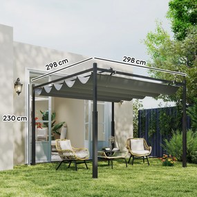 Outsunny Pergolă aprox. 3x3 m Pergolă independentă cu acoperiș rabatabil, pad magnetic, stâlp 8 cm rezistent UV | Aosom Romania