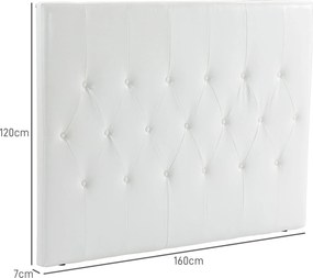 HOMCOM Spătar Pat Matrimonial Capitonată cu Design cu Nasturi, Căpătâi Pat din Piele PU și MDF, 160x7x120 cm, Alb | Aosom Romania