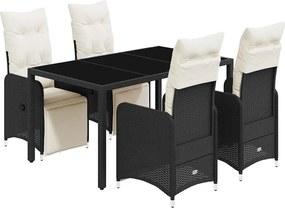 vidaXL Set bistro de grădină cu perne, 5 piese, negru, poliratan