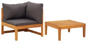 Set mobilier gradina cu perne gri inchis, 2 piese, lemn acacia 1, Morke gra, colt + masa