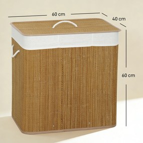 HOMCOM Coș pentru Rufe din Bambus cu Capac, 144L, 3 Compartimente, Sac Detașabil și Lavabil, Mânere, Maro | Aosom Romania