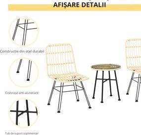 Outsunny Set Mobilier Grădină 3 Piese din Ratan, Salon Exterior cu Măsuță de Cafea și Scaune, Perfect pentru Patio, Bej | Aosom Romania